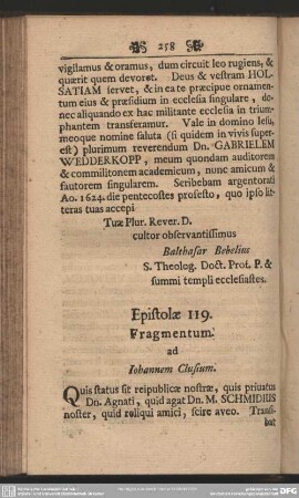Epistola 119. Fragmentum. ad Iohannem Clusium