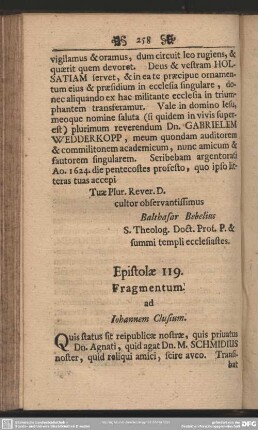 Epistola 119. Fragmentum. ad Iohannem Clusium