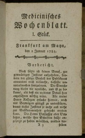 I. Stück. Frankfurt am Mayn, den 1 Januar 1785. - V. Stück. Frankfurt am Mayn, den 29 Januar 1785.
