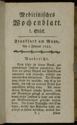 I. Stück. Frankfurt am Mayn, den 1 Januar 1785. - V. Stück. Frankfurt am Mayn, den 29 Januar 1785.