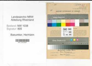 Entnazifizierung Hermann Baeumker , geb. 20.09.1890 (Bahnbeamter)