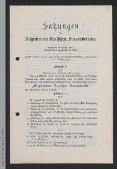 Satzungen des Allgemeinen Deutschen Frauenvereins