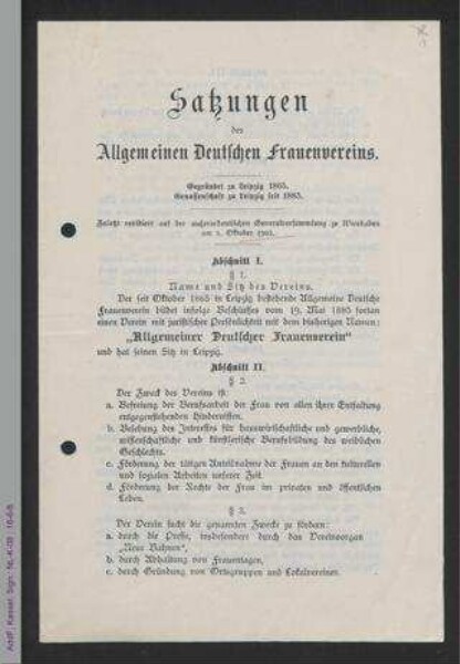 Satzungen des Allgemeinen Deutschen Frauenvereins