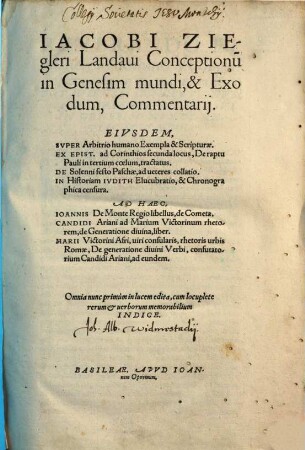 Iacobi Ziegleri Landavi Conceptionum In Genesim mundi, & Exodum, Commentarii