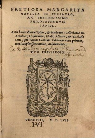 Pretiosa margarita novella de thesauro ac pretiosissimo philosophorum lapide