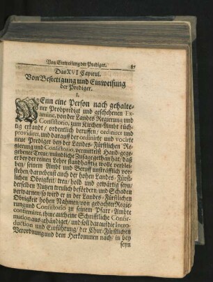 Das XVI. Capitul. Von Bestetigung und Einweisung der Prediger.