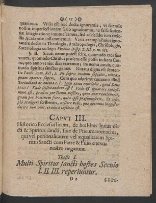Caput III. Historico Ecclesiasticum, de hostibus huius dicti & Spiritus sancti, ...