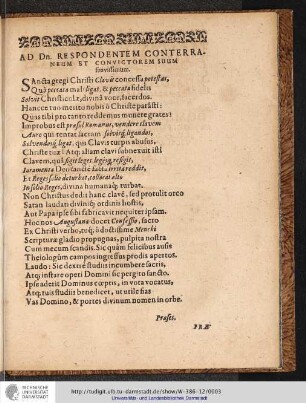AD Dn. RESPONDENTEM CONTERRANEUM ET CONVCTOREM SUUM suaviffimum.