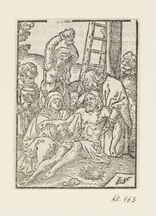 Kreuzabnahme, aus: Georg Rhau, "Hortulus Animae", Nürnberg 1558, S. S6 verso