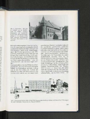 Abb. 9 : Wettbewerb Neubau Kieler Schloß 1958: kompromißlos hartliniege Kubatur im Entwurf des zweiten Preisträgers R.Schell / Wiesbaden, Wasserseite (aus Bauwellt 30/1958)