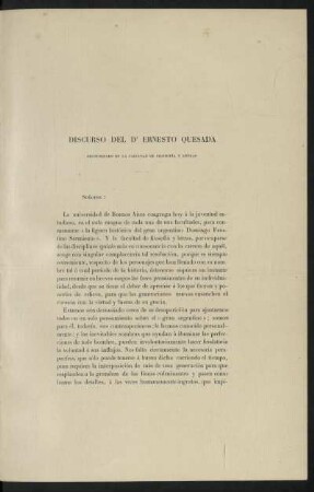 Discurso del Dr. Ernesto Quesada - Pronunciado en la facultad de filosofía y letras