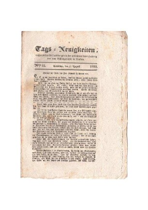 Tags-Neuigkeiten No. 22; 15. August 1833