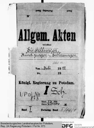 Einstellungen, Besoldungen, Beförderungen und Entlassungen bei der Polizei. Allgemeines