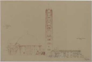 Gsaenger, Gustav; Kassel (Hessen); Kreuzkirche, Wiederaufbau - Vorprojekt Wiederaufbau, Südseite (Ansicht)