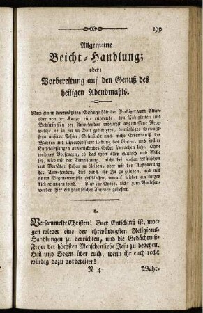Allgemeine Beicht-Handlung; oder: Vorbereitung auf den Geniß des heiligen Abendmahls.