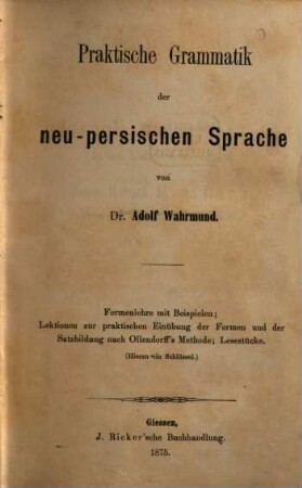 Praktisches Handbuch der neu-arabischen Sprache, I