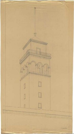 Billing, Hermann; Karlsruhe, (Baden-Württemberg) Ettlinger Tor; Ettlinger Tor, Bebauung Reichspostdirektion - Turm (Perspektive)