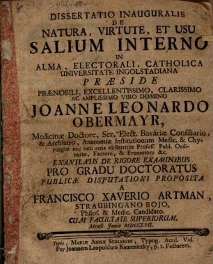 Diss. inaug. de natura, virtute et usu salium interno