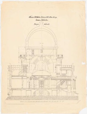 Observatorium und Refraktor der Kaiser-Wilhelm-Universität Straßburg: Längsschnitt durch den großen Refraktor 1:50