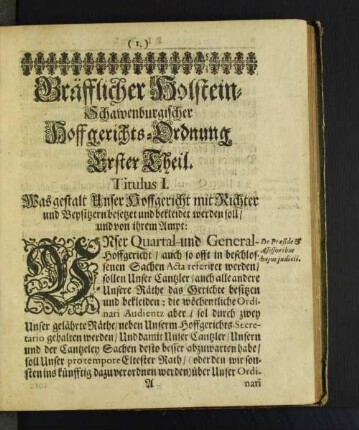[Erster Theil. Titulus I. - Ander Theil. Titulus XIV.]