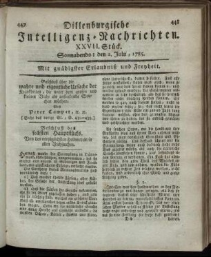 XXVII. Stück. Sonnabends: den 2. Julii, 1785.