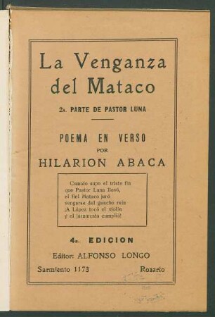 La venganza del Mataco : poema en verso