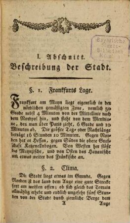 Topographische, politische und historische Beschreibung der Reichs- Wahl- und Handelsstadt Frankfurt am Mayn, 1