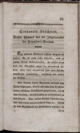 Siebenter Abschnitt. Fünfter Einwurf von der Illegitimation der Freymäurer-Societät.