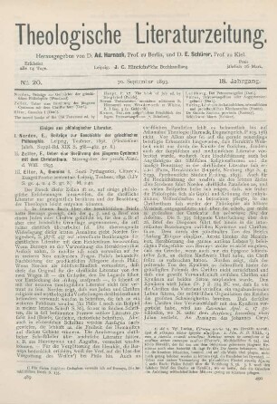 489-494 [Rezension] Zeller, E., Ueber eine Berührung des jüngeren Cynismus mit dem Christenthum