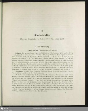 II. Schulnachrichten über das Schuljahr von Ostern 1879 bis dahin 1880