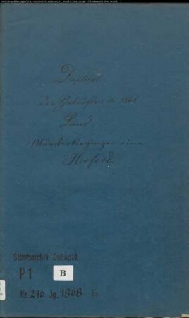 Kirchenbuchduplikat der evangelisch-lutherischen Münstergemeinde Herford, Kreis Herford (GHT 1868). (Gemeinde: Evangelische Münster-Gemeinde Herford)