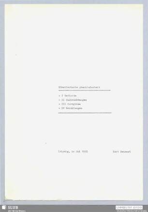 Künstlerische Abschlußarbeit : Gedichte, Nachdichtungen, Kurzprosa, Erzählungen