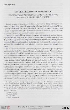 Kościół jezuitów w krzemieńcu. Uwagi na temat autorstwa i genezy architektury oraz relacji Architekt-Fundator