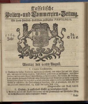 34. Stueck, Montag den 20ten August 1764