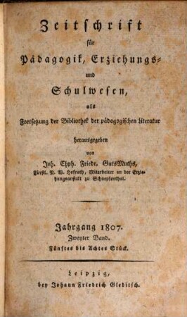 Zeitschrift für Pädagogik, Erziehungs- und Schulwesen, 1807,2 = Bd. 23