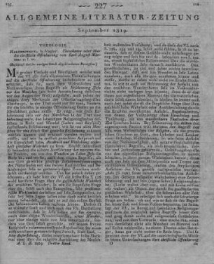 Märtens, C. A. A.: Theophanes oder über die christliche Offenbarung. Halberstadt: Vogler 1819 (Beschluss der im vorigen Stück abgebrochenen Recension)
