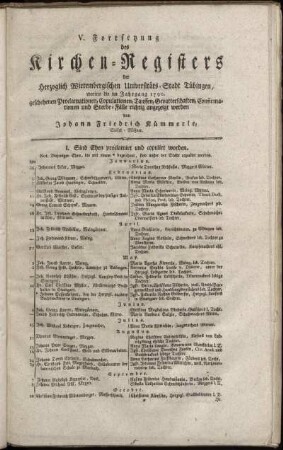 5: Fortsetzung des Kirchen-Registers der Herzoglich Wirtembergischen Universitäts-Stadt Tübingen