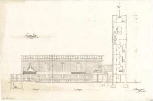 Gsaenger, Gustav; München - Milbertshofen; Ev. Dankes Kirche - Bauvorlage (Längsschnitt)