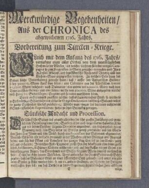 Merckwürdige Begebenheiten/ Aus der Chronica des abgewichenen 1716. Jahrs.