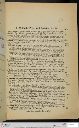 I. Zeitschriften und Sammelwerke (Nr. 1 - 115)