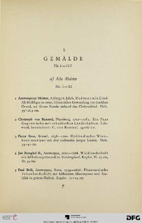 I. Gemälde (Nr. 1-117)