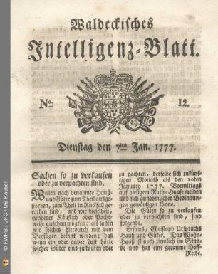 No. 12. Dienstag den 7ten Jan. 1777
