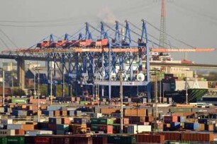 Container-Terminal Burchardkai der HHLA mit dem Burchardkai (am Waltershofer Hafen und Parkhafen) und dem Athabaskakai an der Elbe