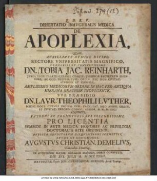 Dissertatio Inavgvralis Medica De Apoplexia