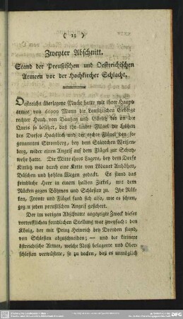 Zweyter Abschnitt. Stand der Preußischen und Oestreichischen Armeen vor der Hochkircher Schlacht