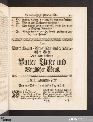 Das Vierte Haupt-Stuck Christlicher Catholischer Lehr. Von dem heiligen Vatter Unser und Englischen Gruß