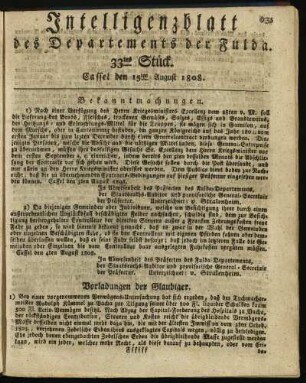 33tes Stück. Cassel den 15ten August 1808