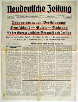 Völkische Wochenzeitung "Neudeutsche Zeitung" u.a. über die "nordische Frau"