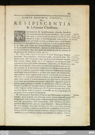 Locus Decimus Tertius; De Resipiscentia & Libertate Christiana.