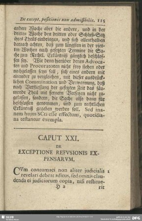 Caput XXI. De Exceptione Refusionis Expensarum